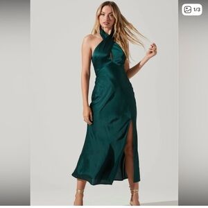 Astr Green Halter Midi Dress
